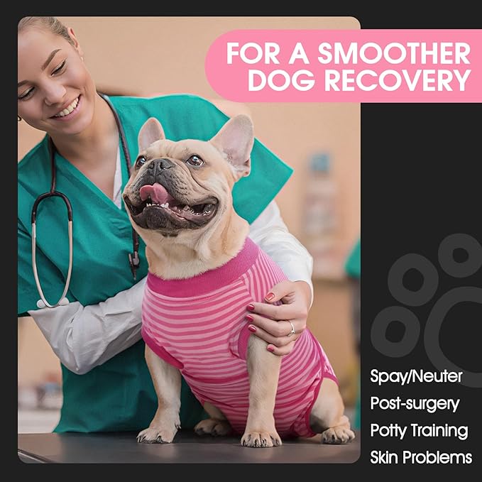 FUAMEY Recovery Suit for Dogs After Surgery,Soft Breathable Dog Bodysuit E-Collar & Cone Alternative Surgical Suit,Male Female Dog Neuter Spay Suits Anti Licking Wounds Onesie Rose Stripes S