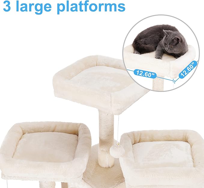 Hey-brother Cat Tree, 71 inches XL Large Cat Tower for Indoor Cats, Multi-Level Cat House with 3 Padded Perches, Big Scratcher, Cozy Basket, 2 Cat Condos and Scratching Posts, Beige MPJ034M