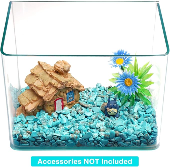 WAYBER 1 Lb/460g Green Turquoise Decorative Stones Irregular Aquarium Pebbles Crystal Rocks Quartz Gravels for Fish Turtle Tank/Succulent Plants/Air Plants Decoration (Fill 1 Cup)
