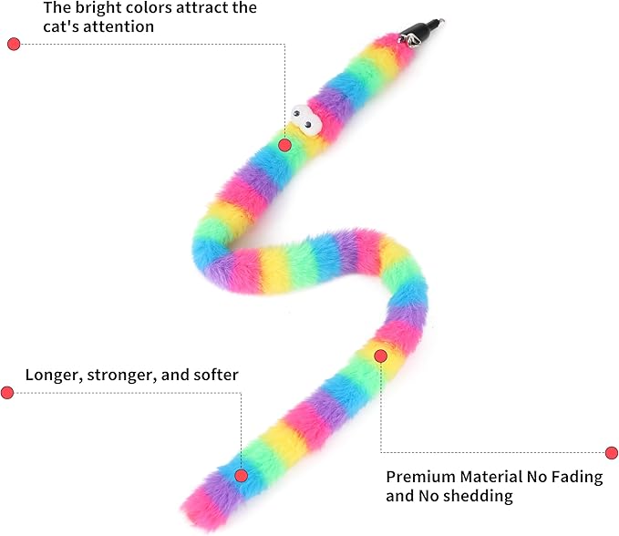 Cat Wand Toy Set, 11 Pcs Including Worm & Snake Refills, Wand Replacement Rope, for Bored Indoor Adult Cats & Kittens