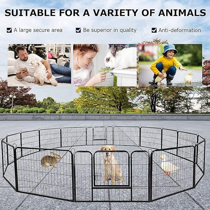 BestPet | Dog Playpen | 24 Inch, 16 Panels | Heavy Duty Metal Pet Exercise Pen | Indoor Outdoor Fence Panels | Rust-Resistant, Removable, Tool-Free Setup | Anti-Skid, Expandable Design