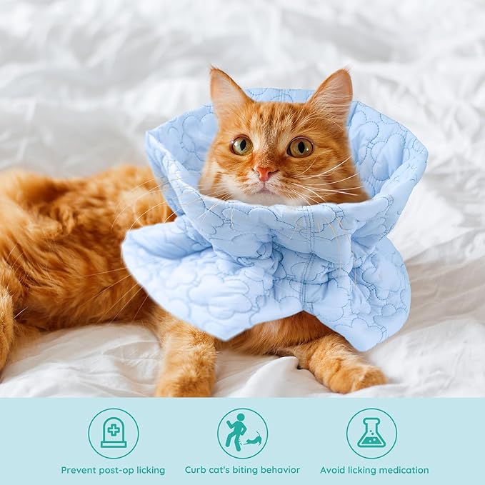 Cat Recovery Collar, Soft Adjustable Cat Cone Alternative, Lightweight Waterproof Fasteners Collars for Cats Kittens Puppies, After Surgery Stop Licking and Daily Use (Light Blue, M(Neck 7.9"-13.8"))
