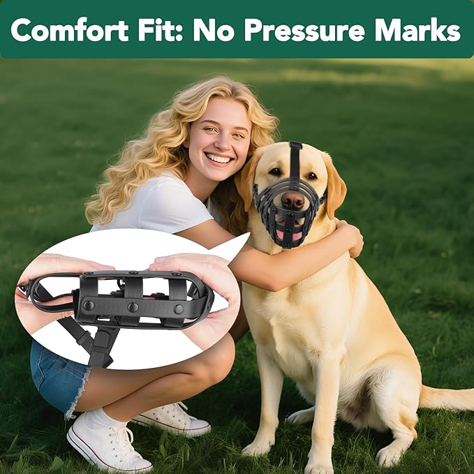 Mayerzon Dog Muzzle for Medium Large Dogs, Humane Basket Muzzle, Soft & Lightweight & Adjustable | Anti Biting Chewing Eating, Suits Training Walks Grooming Vet Visits, Drink & Pant Easily (Black, L)