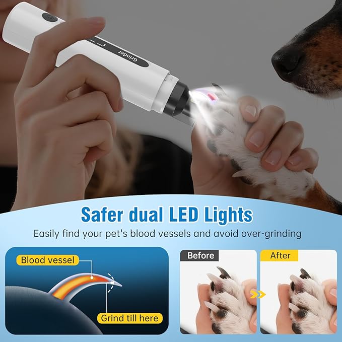 Dog Nail Grinder, 7-Speed Quiet Electric Dog Nail Trimmers, Dog Nail Clippers with Sponge Dust Collection & File for Small Medium Large Dogs, Rechargeable Pet Paw Grooming Supplies Kit