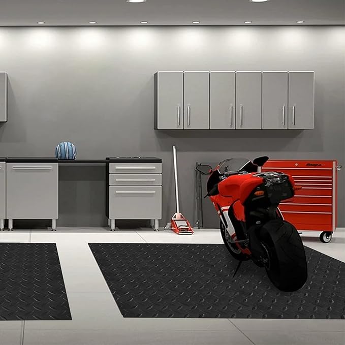 Boshen 5Ft x 12Ft Rubber Flooring Mats 1.6mm Diamond Plate Flooring Roll 60sqft Rubber Trailer Garage Floor Mats Non-Slip Floor Protector Mat for Garage Warehouse Gym Basement-Black