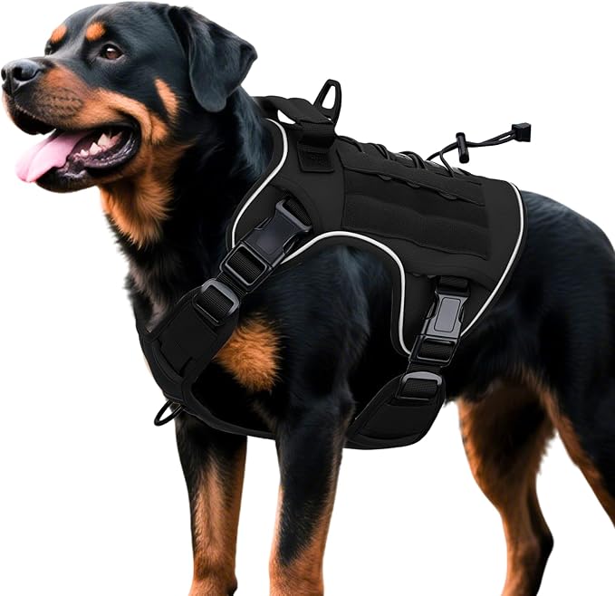 Heavy-Duty Tactical Dog Harness for Large Dogs, No Pull Adjustable Reflective Pet Vest with Molle System, K9 Military-Grade Control for Service Training, Outdoor & 10+ Breeds, Black, X-Large