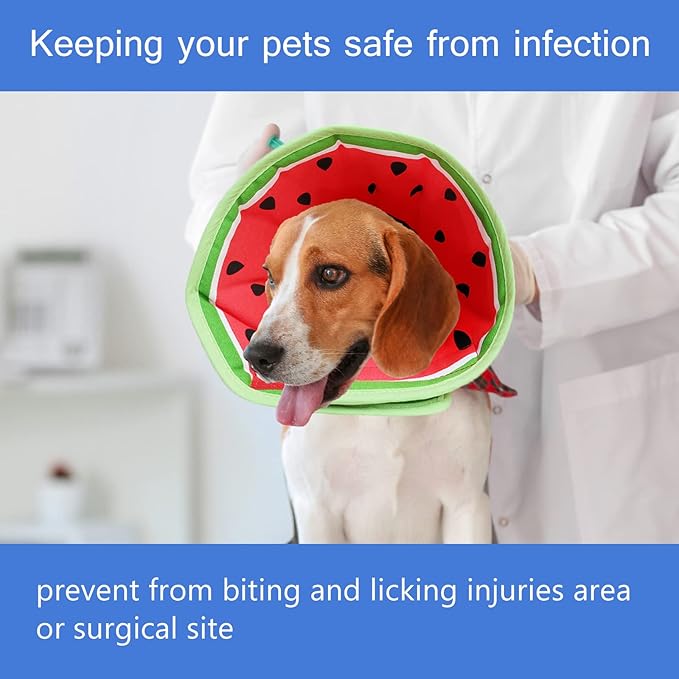 Soft Dog Cone, Lightweight Elizabethan Collar for Dogs, Adjustable Soft Cones for Dogs/Cats to Stop Licking After Surgery, Cute Watermelon Cone of Shame Alternatives for Pets (Small)