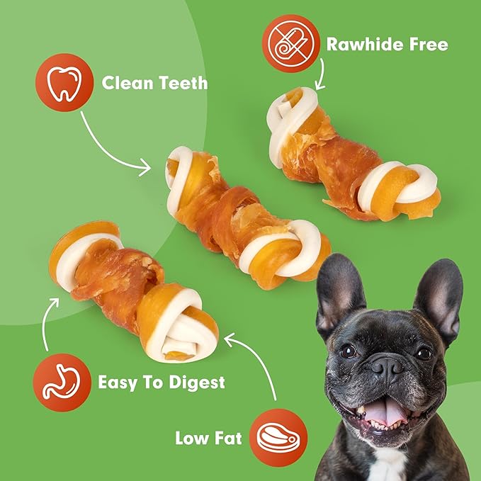 MON2SUN 2.5" Rawhide Free Dog Treats with Mixed Vegetables, Chicken Wrapped Mini Knot Bones for Small Dogs, Healthy Snacks for Balanced Nutrition, 10.6oz