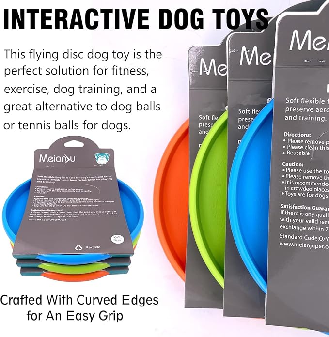 Dog Flying Disc, 3 Pcs Competition Dog Flyer Toy, Soft Indestructible Rubber Lightweight Flying Discs Toy for Dogs - Floats On Water, Gentle On Teeth and Gums