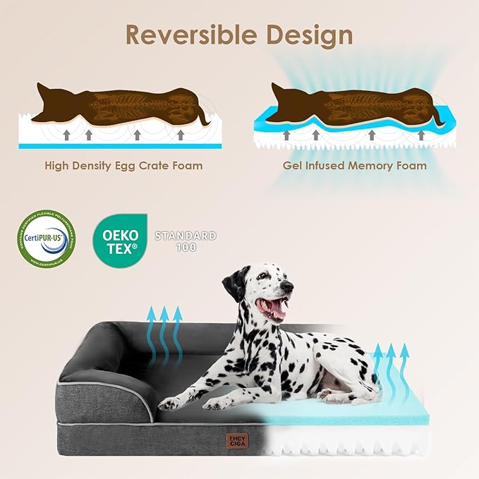 EHEYCIGA Orthopedic Dog Bed for Small Dogs, Waterproof Memory Foam Small Pet Beds with Sides, Non-Slip Bottom and Egg-Crate Foam Medium Dog Couch Bed with Washable Removable Cover, Dark Grey