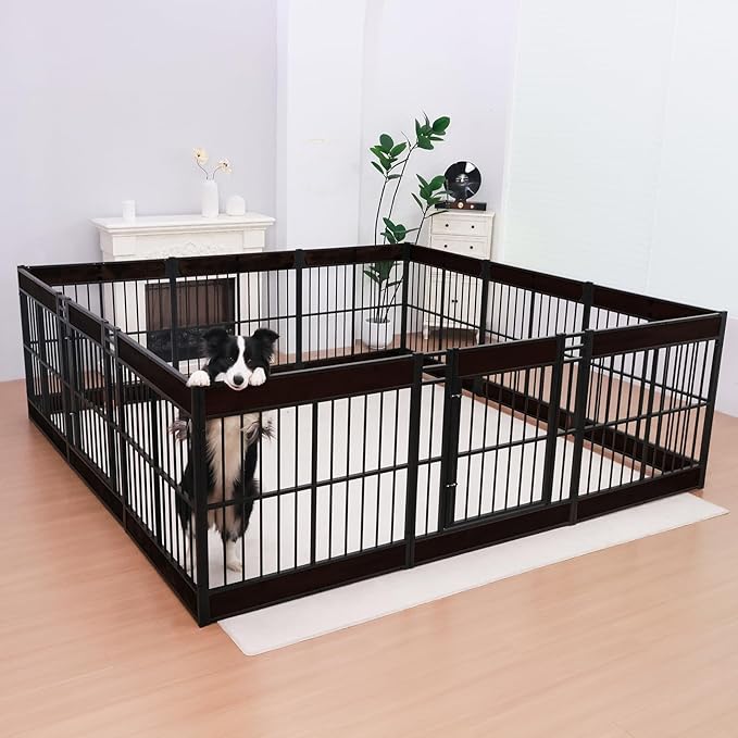 Dog Playpen, 35.4" Height Dog Pen Indoor, Heavy Duty, Safe and Sturdy, Furniture Style Puppy Pen (12 Panels (35.4" High), Black)