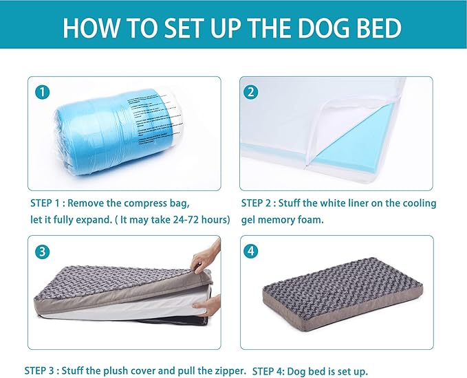Jumbo Human Dog Bed, Orthopedic Memory Foam Pet Mat, Washable Dog Crate Bed with Cooling Gel, Removable Cover & Waterproof Lining