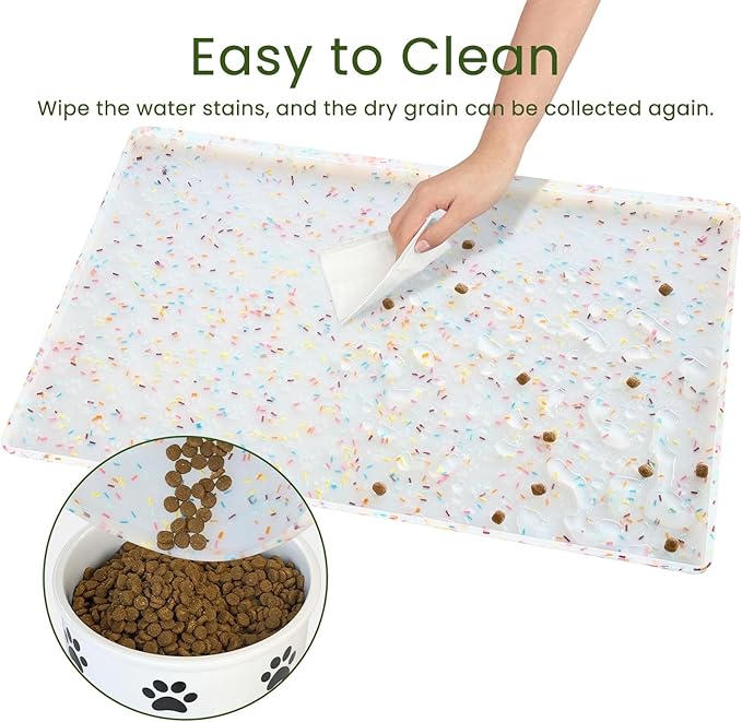 Ptlom Dog Food Mat Anti-Slip Dog Bowl Mats for Food and Water, Waterproof Pet Placemat Prevents Messy Spill to Floor, Silicone Puppy Feeding Tray for Small, Medium and Large Dogs Cats