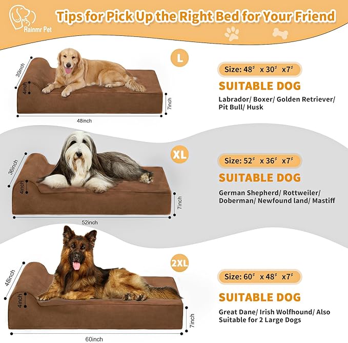 Orthopedic Dog Beds for Large Dogs, 7" Memory Foam Dog Beds with Waterproof Liner, Chew Proof Microsuede Cover, Removable and Washable, Nonskid Bottom, 52"x36" XL Brown