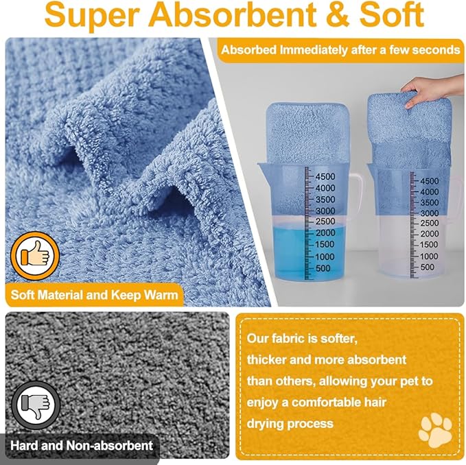 Medium to Large Size Dog Bathrobe, Quick Drying Super Absorbent Used for After Bathing, Warm Dog Towels, Adjustable Hoodies and Belts for Pet Dogs Bath Clothes Products(Blue Jacquard, 2XL)