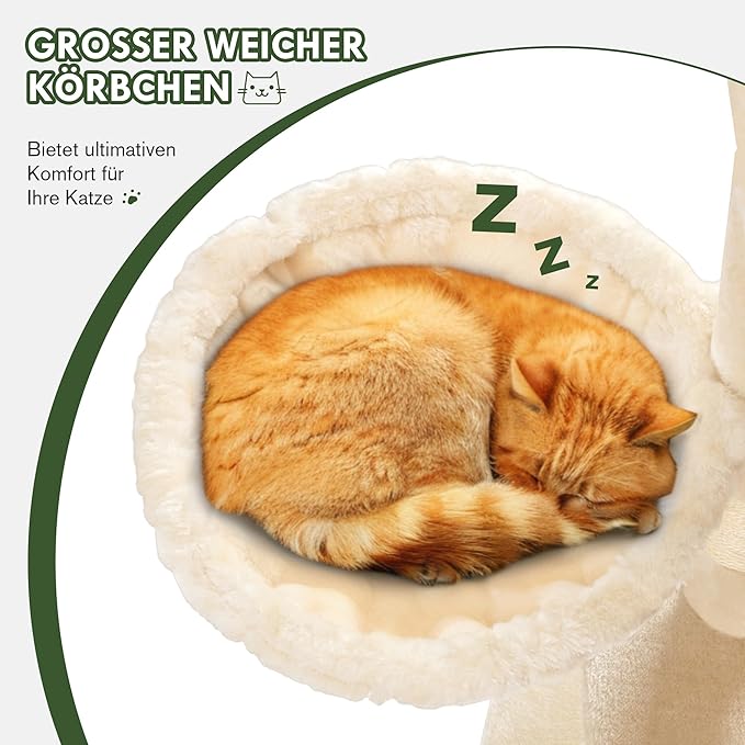 MUTICOR 66 Inches Multi-Level Large Cat Tree Tower for Indoor Big Feline/Cozy Plush Perches/Condo/Sisal Scratching Posts/Hammock and Baskets/Activity Center Play House/Wide Base/Beige