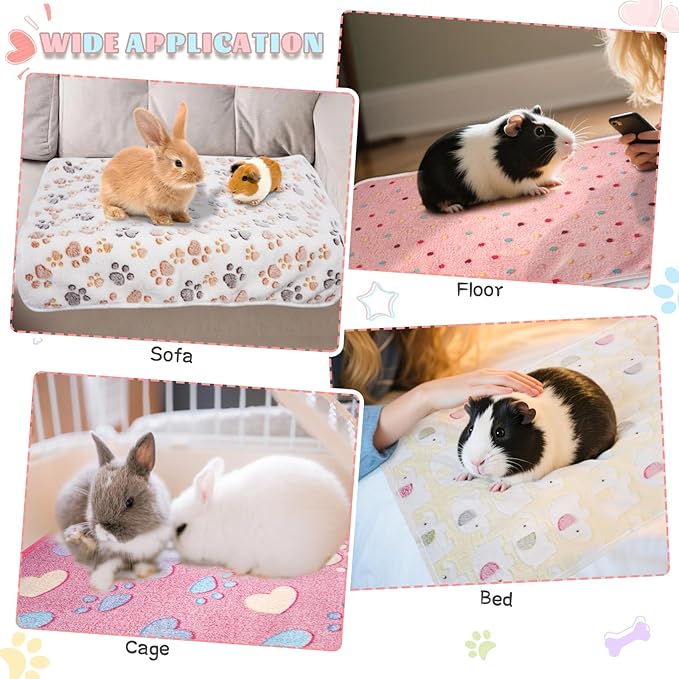 6 Pack Guinea Pig Cage Liner, Washable Guinea Pig Fleece Blankets Beding Accessories, Flannel Throw Warm Sleep Mat, Pet Pee Pads for Small Animal Hamster Rabbit Puppy Cat (Light Color, 30x20 Inch)
