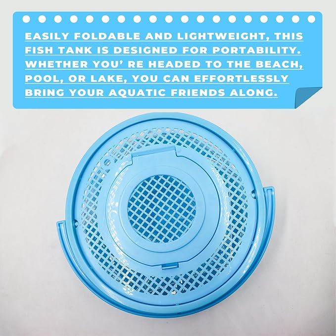 Foldable Small Aquarium, Portable Fish Tank, Fish Transport Container, Plasitc Fish Bowl, Beginner Tank, Great Concept for Catching and Release Critters, Beach, Pool and Lake
