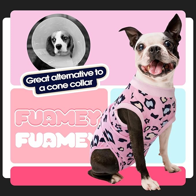 FUAMEY Recovery Suit for Dogs After Surgery,Soft Breathable Dog Bodysuit E-Collar & Cone Alternative Surgical Suit,Male Female Dog Neuter Spay Suits Anti Licking Wounds Onesie Pink Leopard S