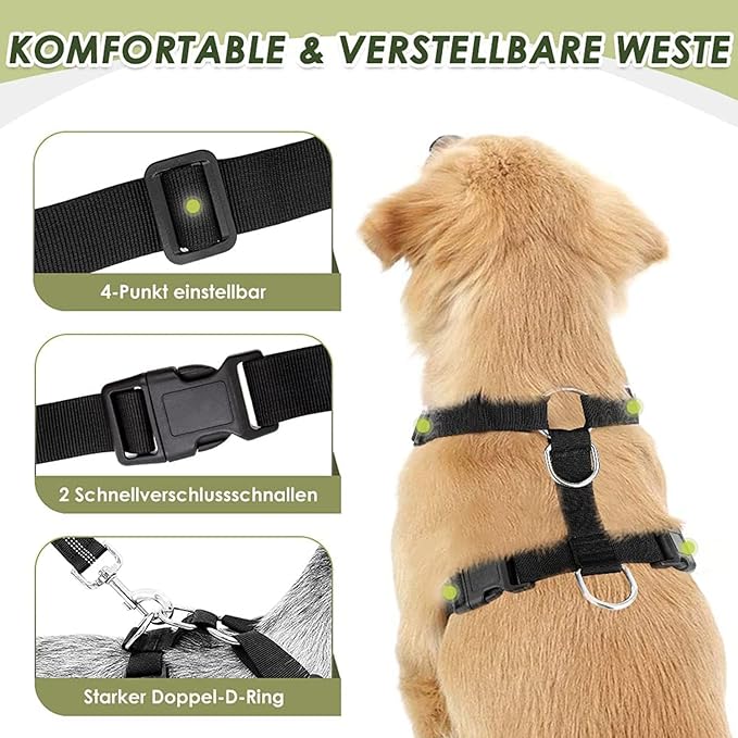 Lukovee Dog Seat Belt for Car, Adjustable Dog Car Harness for Large Medium Small Dogs, Soft Padded & Breathable Mesh Dog Seatbelt with Car Vehicle Connector Strap (Blue,Large)