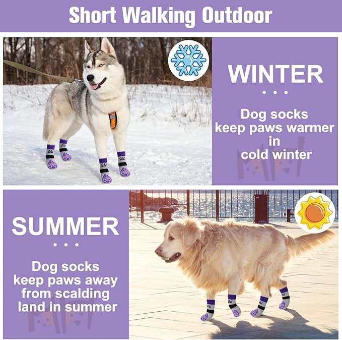BEAUTYZOO Anti-Slip Dog Socks,Dog Shoes for Hot/Cold Pavement,Paw Protectors with Grips 3 Pairs for Puppy Small Medium Large Senior Old Dogs,Dog Socks to Prevent Licking and Hardwood Floor Protection