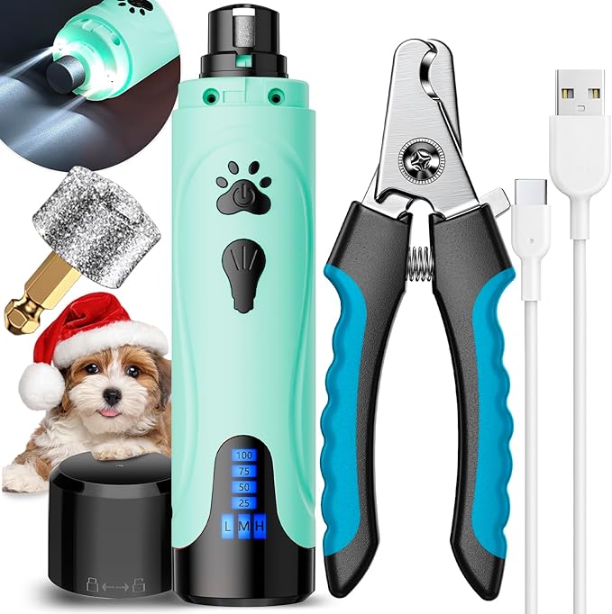 YABIFE Dog Nail Grinder, Dog Nail Trimmers and Clippers Kit, Super Quiet, Rechargeable, for Small Large Dogs & Cats Toenail & Claw Grooming,3 Speeds