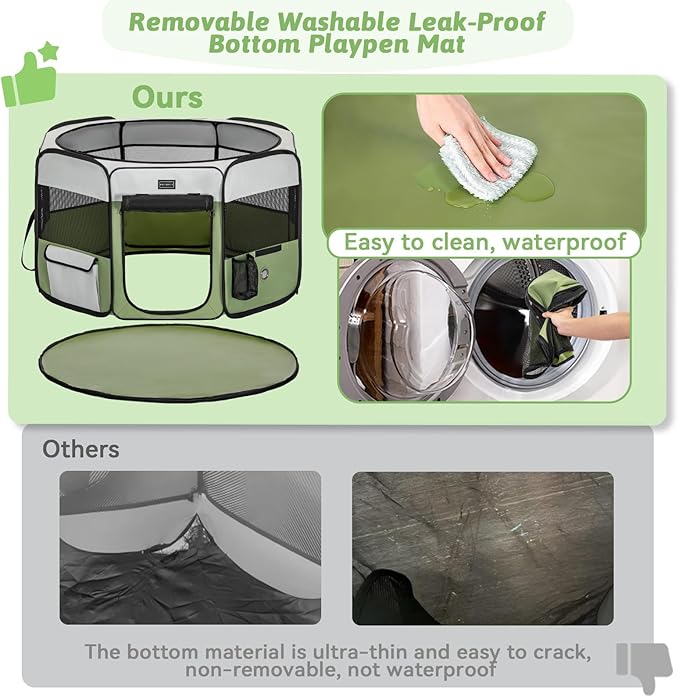 PETSFIT 29" Puppy Playpen with Removable Waterproof Mat & Zippered Roof | RV, Camping, Travel Dog Pen | Indoor/Outdoor Whelping & Cat Observation Space(29.5"x29.5"x16.5"H)