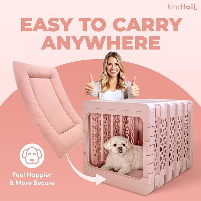 KindTail Dog Crate Pad - Soft Velvet, Reversible Bed - Machine Washable Kennel Mat for Pets up to 25 lbs - Mattress for Cozy Sleeping - 25” x 19” x 1” (Pink, Medium)
