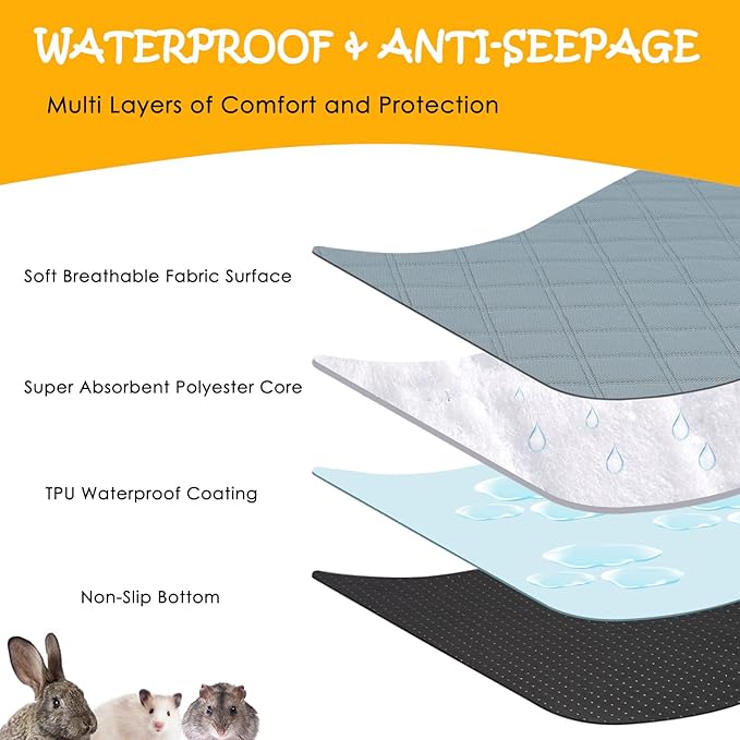 2 Pack Guinea Pig Cage Liners Washable Guinea Pig Bedding Waterproof | Super Absorbent | Non Slip | Reusable Guinea Pig Pee Pads for Small Animals Rabbit Hamster Rat - for Midwest 48" x 24"