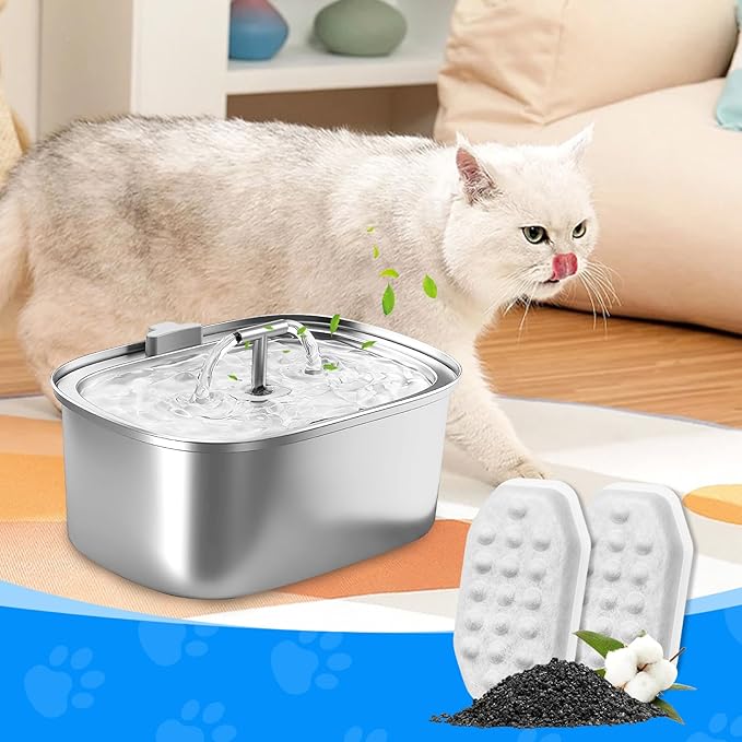 Cat Fountain Filter Replacement, Cat Water Fountain Filters Compatible with Rellaty & Fit for Neareal 3.2L/108oz Fountains, 10PCS Replacement Filters with 10PCS Sponge 10+10 Pack