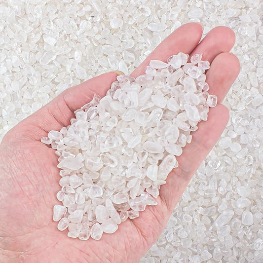 0.5 Lb/230g Clear Quartz Crystal Stone Chips Bulk, Tumbled Healing Crystal Chips Natural Gemstones Crushed Stones Decorative Vase Fillers Aquarium Gravel Rocks, 3-5mm