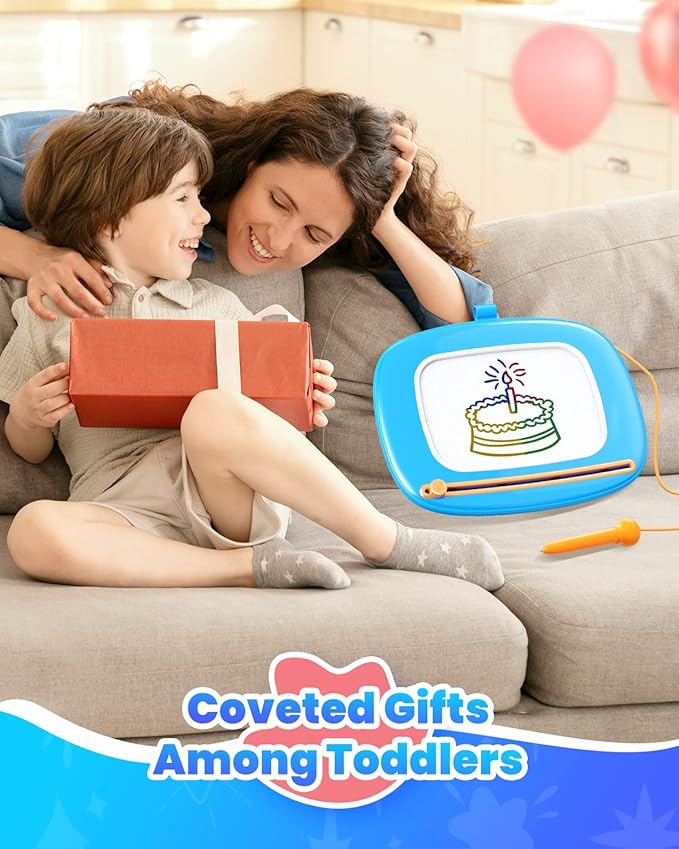Toddlers Toys Ages 1-3, Magnetic Drawing Board, Doodle Board Pad Learning and Educational Toys for 18 Months Baby 1-3 Yr Kids Birthday Gifts - Blue