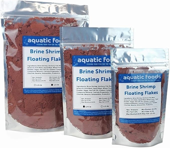 Aquatic Foods Inc. Brine Shrimp Flakes for Freshwater Cichlids, Angels, Tetras, Guppies, Marine Tangs, Butterflies, Angelfish, Anthias, Clown Fish. WL…1/2-lb Foil Pouch Bag