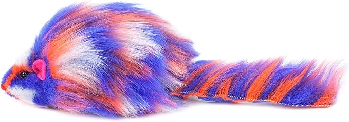 CHIWAVA 6PCS 3.1" Long Haired Furry Mice with Rattle Gradient Color Small Cat Toy Mouse Kitten Interactive Toy