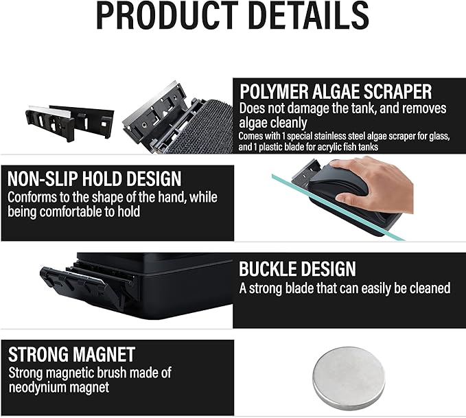 Aquarium Super Strong Magnetic Cleaner Glass Fish Tank Megnet Brush Algae with Scraper Floating Brush Large