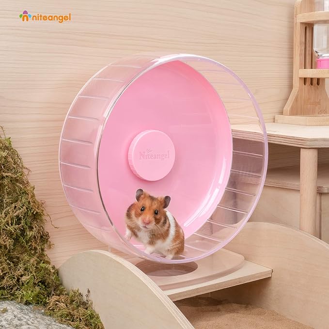 Niteangel Super-Silent Hamster Exercise Wheels: - Quiet Spinner Hamster Running Wheels with Adjustable Stand for Hamsters Gerbils Mice Or Other Small Animals (M, Pink)