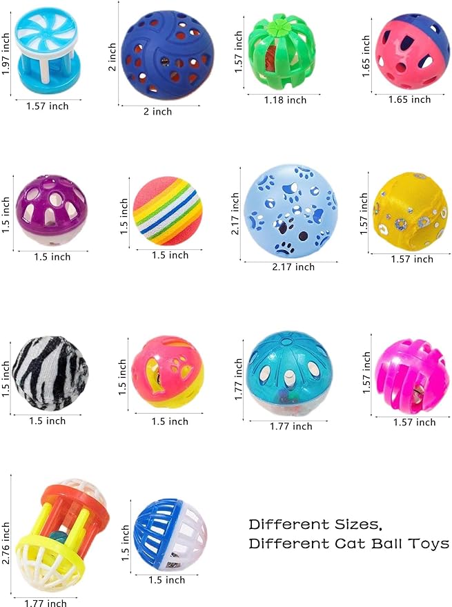 10-Pack Cat Toy Balls with Bell for All Cats, Playtime Paradise (1.5'' - 2.3'', Cat Toys Mega Set)