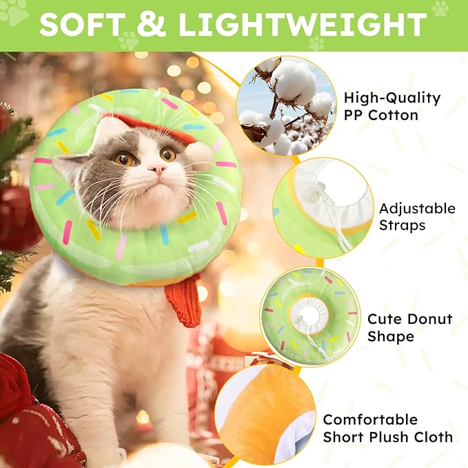 Cat Cone Collar Soft, Cat Recovery Collar for Wound Healing Cute Donut Adjustable Kittens Cones to Stop Licking Comfortable Lightweight Neck Elizabethan Collars for Cats Kittens After Surgery