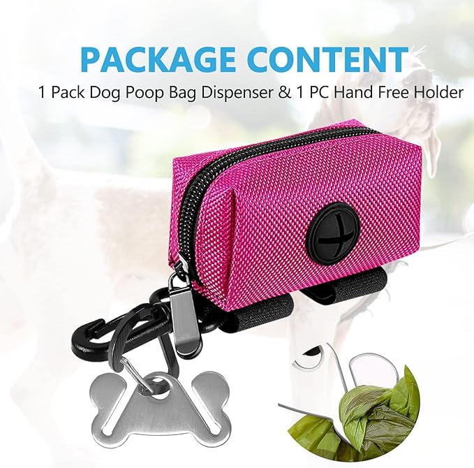 Dog Waste Bag Dispenser Pet Poop Bags Holder for Doggie Waste Bags Dispensers Soft Fabric Zipper Small Doggy Puppy Pouch for Leash Accessory Attachment with Carrier,Pink