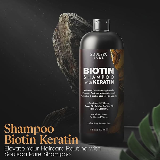 Biotin Shampoo with Keratin - Advanced Anti-Thinning, Hair Growth & Repair Formula - Soothes Scalp, with Tea Tree Oil & DHT Blockers - Strong, Healthy Hair for Men & Women - 16 fl oz