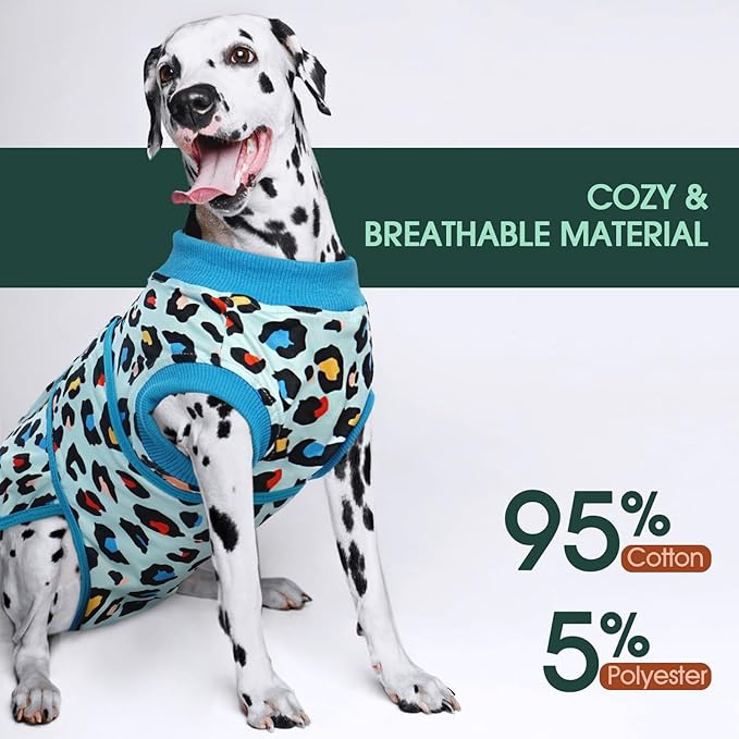 Kuoser Dog Recovery Suit for Dogs After Surgery,Professional Surgical Onesie for Female Male Dogs Spay Neuter,Soft Dog Surgery Suit Bodysuit for Abdominal Wounds Skin Disease,Blue Leopard L