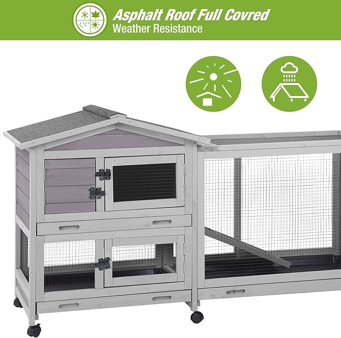 Outdoor Rabbit Hutch Indoor Bunny on Wheels Large Guinea Pig Cage with Run for Any Small Animals,Removable Pull Out Tray…
