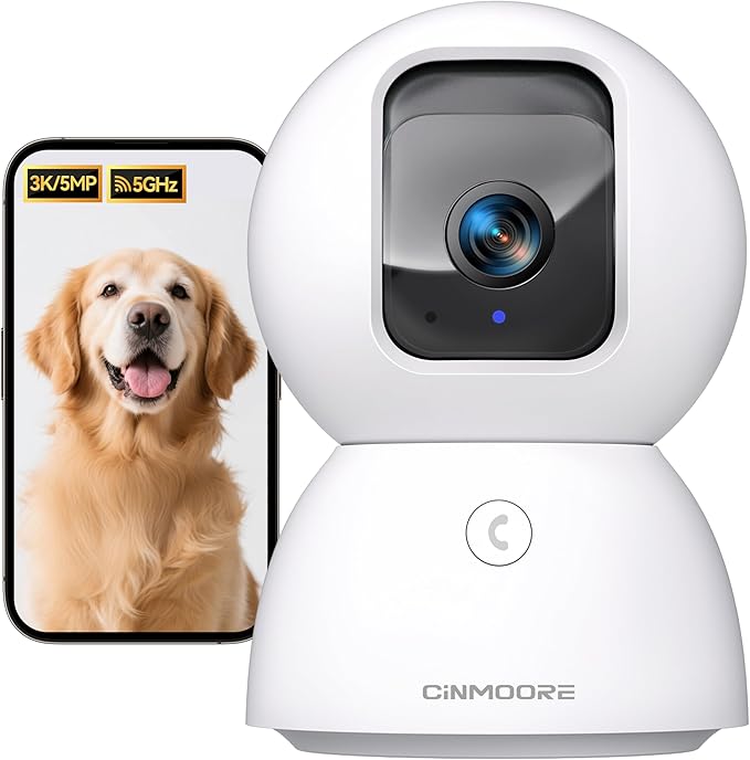 5G Security Camera Indoor, 3K Pet/Dog Camera with Speaker/Phone App, PTZ WiFi Baby Monitor Cameras for Home Security, 0-Glow Night Vision 2-Way Talk, AI Tracking Facial Recognition Time Lapse