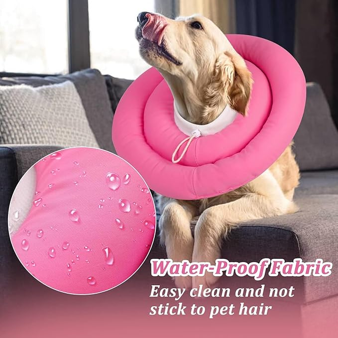 IDOMIK Dog Recovery Collar, Waterproof Soft Dog Cone After Surgery, Comfy Protective Elizabethan Collar Alternative for Dogs Cats, Adjustable Pet Neck Donut Cone Anti-Licking Biting Wounds,RoseRed,3XL