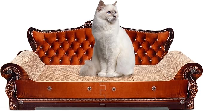 Sofa-Shaped Cat Scratching Couch & Lounge Bed - Thick Cardboard Cat Scratcher Pad (27.6" L x 12.4" W x 11.8" H)