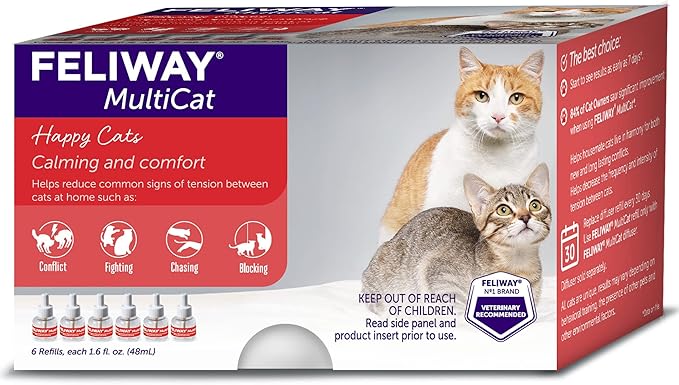 FELIWAY® MultiCat 6 x 30 Day Cat Calming Refills for Pheromone Diffuser, 6 x 48ml Value Pack- Helps Reduce Conflicts and Signs of Tension in Multi-Cat Households
