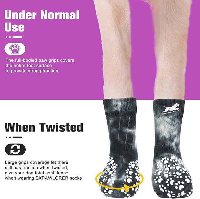 EXPAWLORER Anti Slip Dog Socks to Prevent Licking Paws, Dog Shoes for Hot Pavement, Dog Booties for Small Medium Large Senior Dogs, Traction Control Dog Boots & Paw Protectors for Hardwood Floors