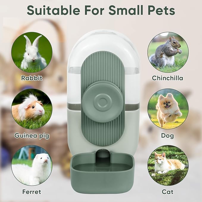 28oz Hanging Automatic Water Dispenser，Rabbit Water Bottle,Bunny Guinea Pig Ferret Water Bowl for Cage,Suitable for Small Animal Puppies(Cage Grid Spacing Over 1.2'') (Green)