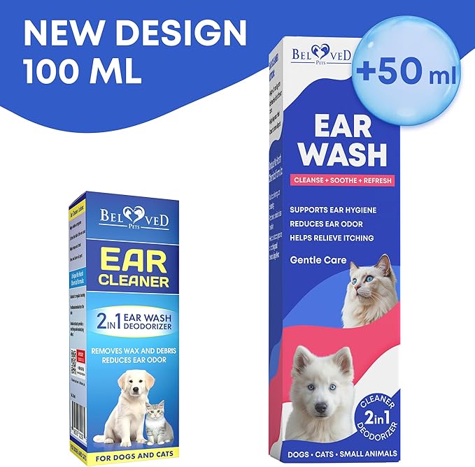 Ear Cleaner Drops & Wash Solution for Cats and Dogs – Gentle Ear Hygiene, Wax Removal & Odor Control for Pets