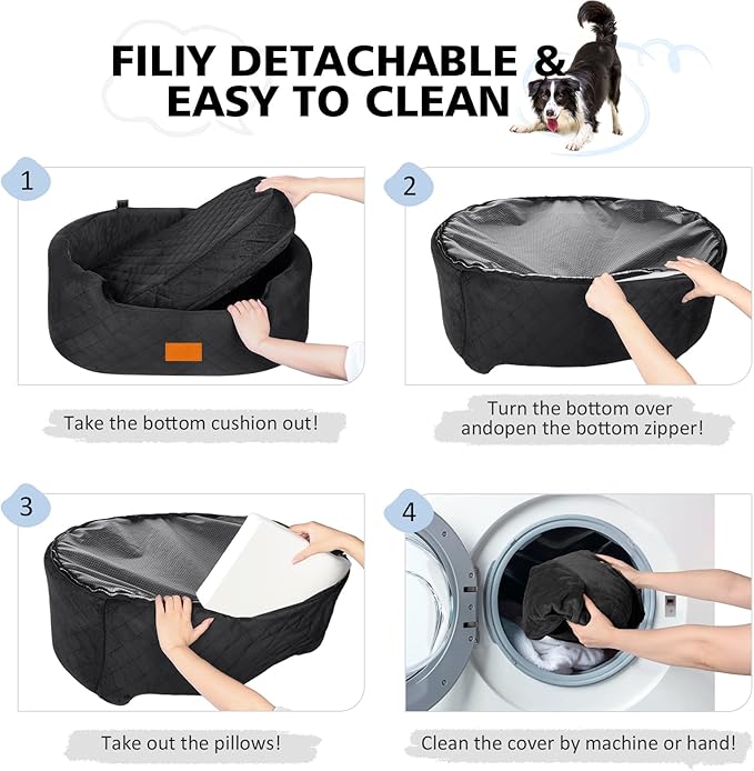 Dog Car Seat for Medium Dogs Up to 50 lbs, Pet Booster Seat for Cars SUVs and Trucks, Travel Dog Bed with Safety Strap, Thick Cushion, Non-Slip Base, Washable and Portable (Black)